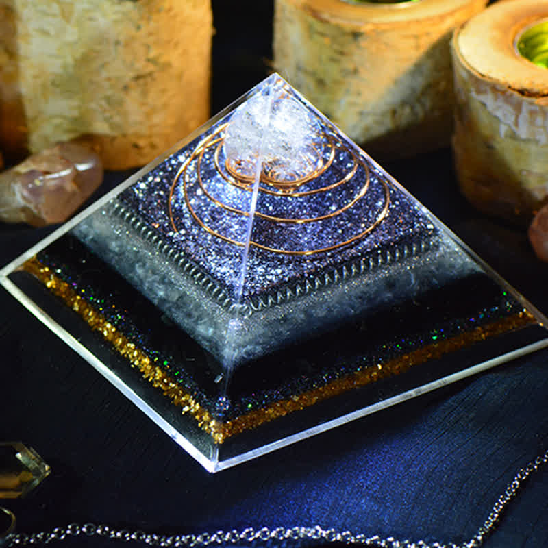 Olivenorma High Frequency Clear Crystal Obsidian Orgone Pyramid