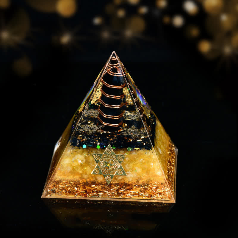 Olivenorma Obsidian Citrine Metatron's Cube Orgone Pyramid