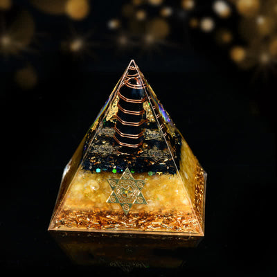 Olivenorma Obsidian Citrine Metatron's Cube Orgone Pyramid