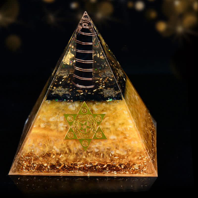 Olivenorma Obsidian Citrine Metatron's Cube Orgone Pyramid