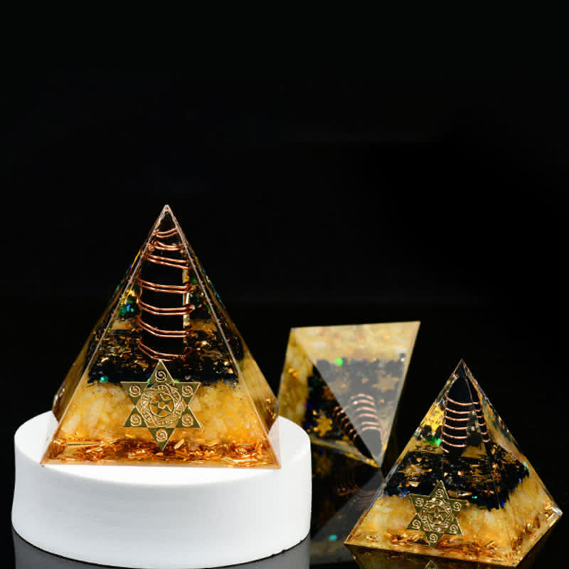 Olivenorma Obsidian Citrine Metatron's Cube Orgone Pyramid