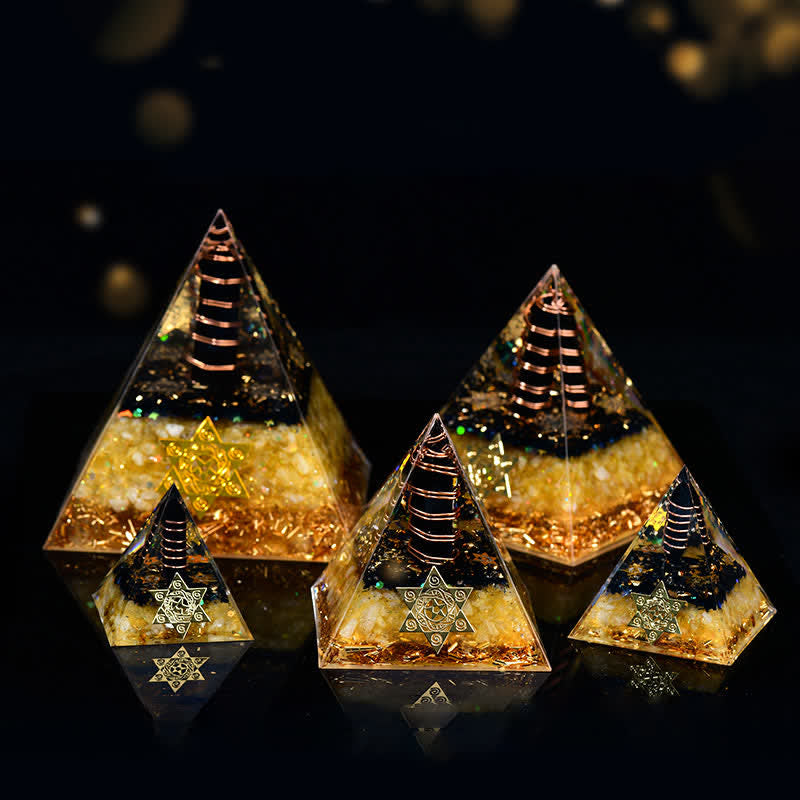 Olivenorma Obsidian Citrine Metatron's Cube Orgone Pyramid