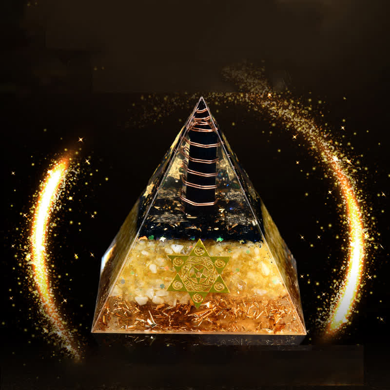 Olivenorma Obsidian Citrine Metatron's Cube Orgone Pyramid