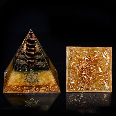 Olivenorma Obsidian Citrine Metatron's Cube Orgone Pyramid