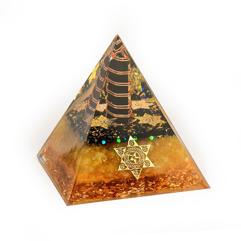 Olivenorma Obsidian Citrine Metatron's Cube Orgone Pyramid