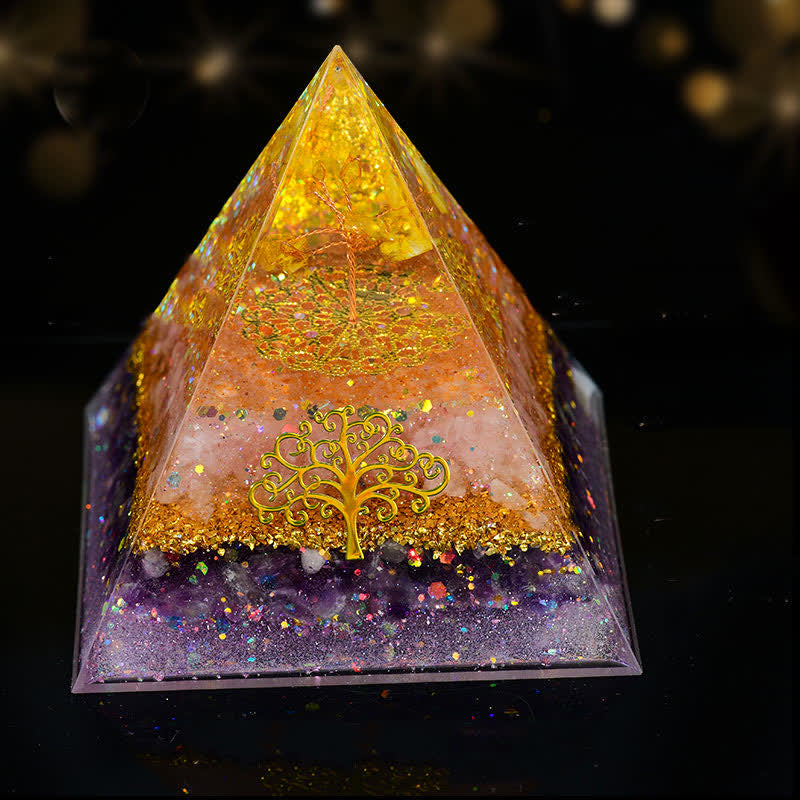 Olivenorma 10cm Natural Crystal Tree Of Life Orgone Pyramid