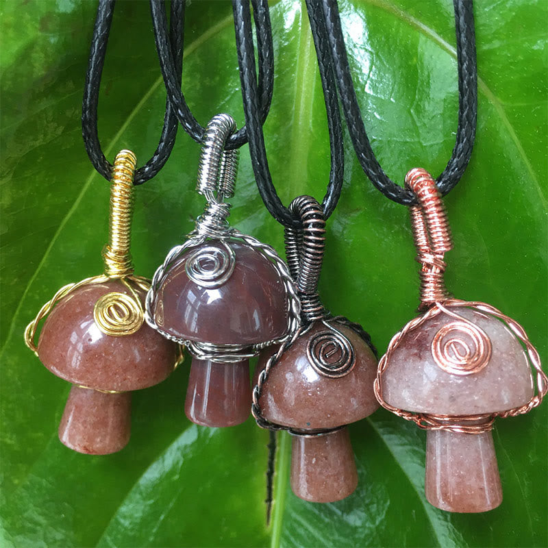 Olivenorma Hand Wound Natural Crystal Mushroom Necklace