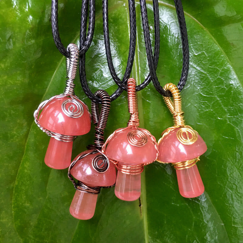 Olivenorma Hand Wound Natural Crystal Mushroom Necklace