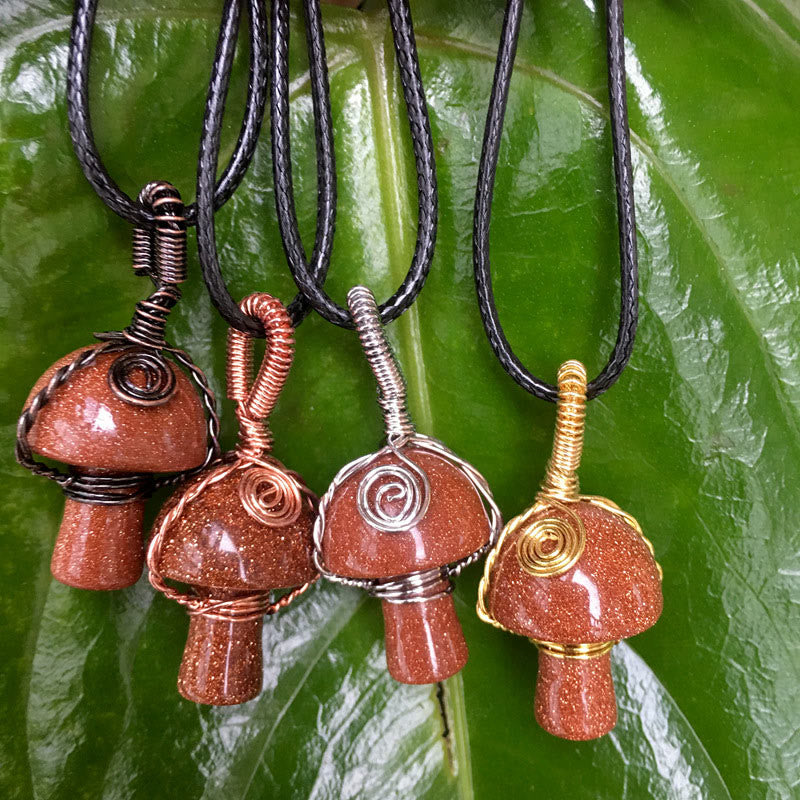 Olivenorma Hand Wound Natural Crystal Mushroom Necklace