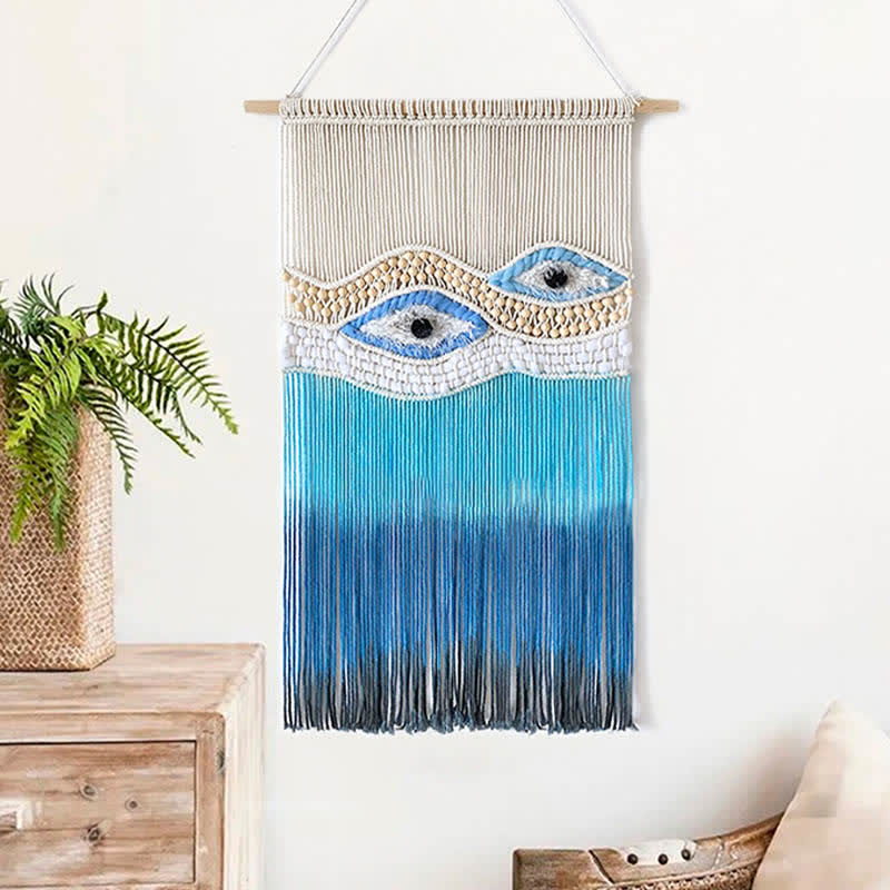 Olivenorma Weave Blue Evil Eye Dyed Tapestry Wall Decor