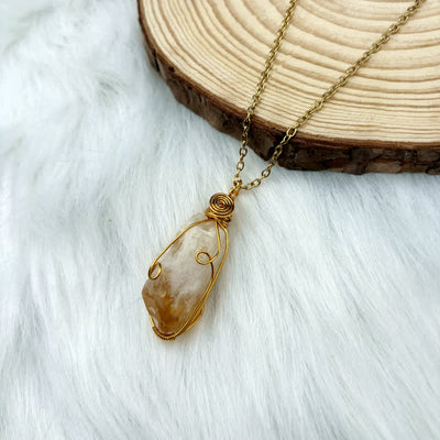 Olivenorma Natural Crystal Hand Winding Pouch Necklace