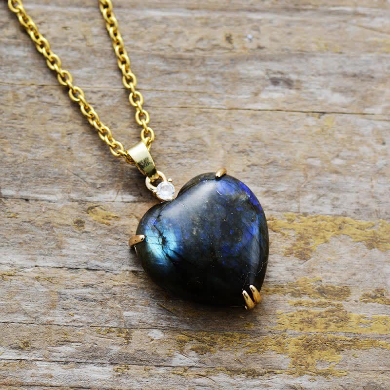 Olivenorma Labradorite Heart Shape Pendant 18K Women Necklace