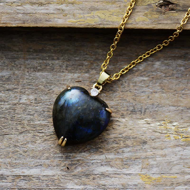 Olivenorma Labradorite Heart Shape Pendant 18K Women Necklace