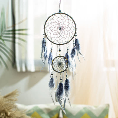 Olivenorma Handwoven Blue Gray Feather Dream Catcher