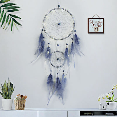 Olivenorma Handwoven Blue Gray Feather Dream Catcher - image 3