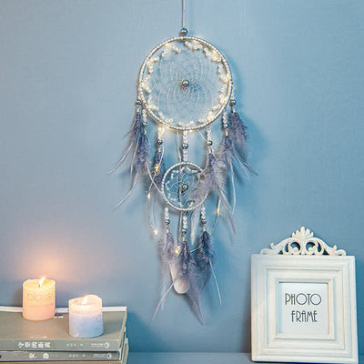 Olivenorma Handwoven Blue Gray Feather Dream Catcher