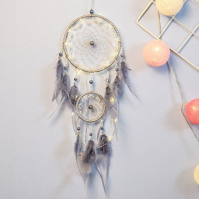 Olivenorma Handwoven Blue Gray Feather Dream Catcher - With Light - image 2