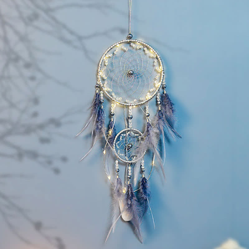 Olivenorma Handwoven Blue Gray Feather Dream Catcher