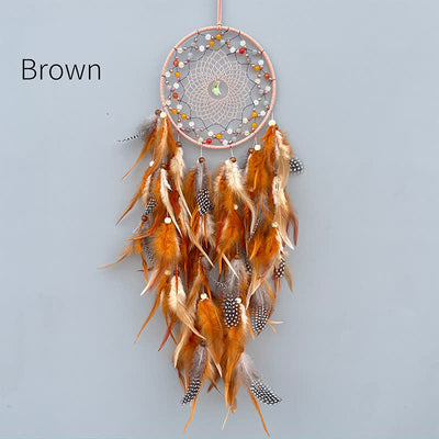 Olivenorma Handwoven Beaded Agate Feather Dream Catcher