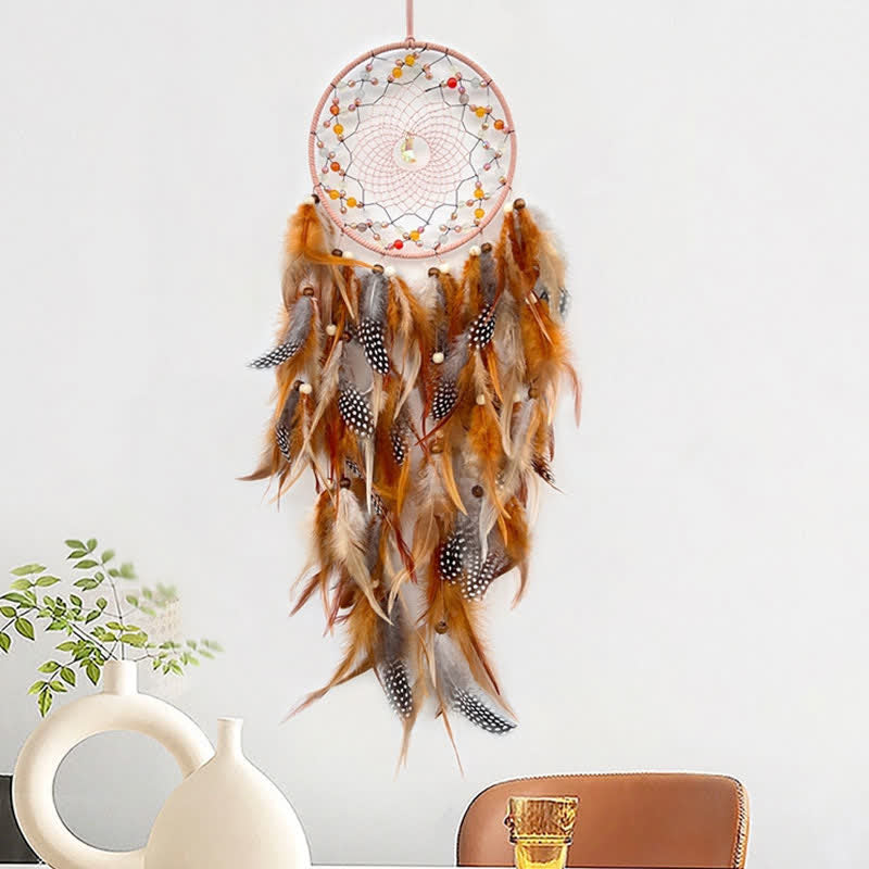 Olivenorma Handwoven Beaded Agate Feather Dream Catcher