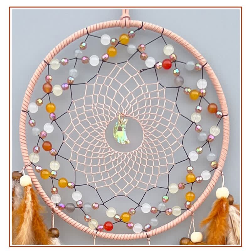 Olivenorma Handwoven Beaded Agate Feather Dream Catcher