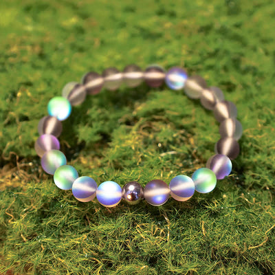 Olivenorma 8mm Mermaid Glass Stainless Steel Beaded Bracelet