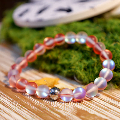 Olivenorma 8mm Mermaid Glass Stainless Steel Beaded Bracelet