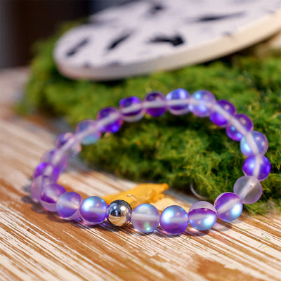 Olivenorma 8mm Mermaid Glass Stainless Steel Beaded Bracelet