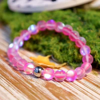 Olivenorma 8mm Mermaid Glass Stainless Steel Beaded Bracelet