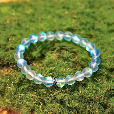 Olivenorma 8mm Mermaid Glass Metal "T" Bead Bracelet