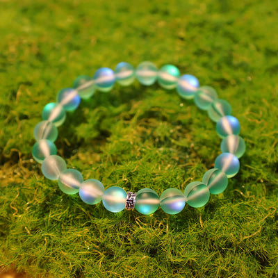 Olivenorma 8mm Mermaid Glass Metal "T" Bead Bracelet