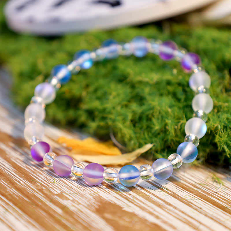 Olivenorma 6mm Mermaid Glass Cat's Eye Stone Beaded Bracelet