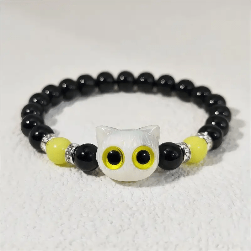 Olivenorma 1pcs Luminous Cute Cat Design Pendant Beaded Bracelet