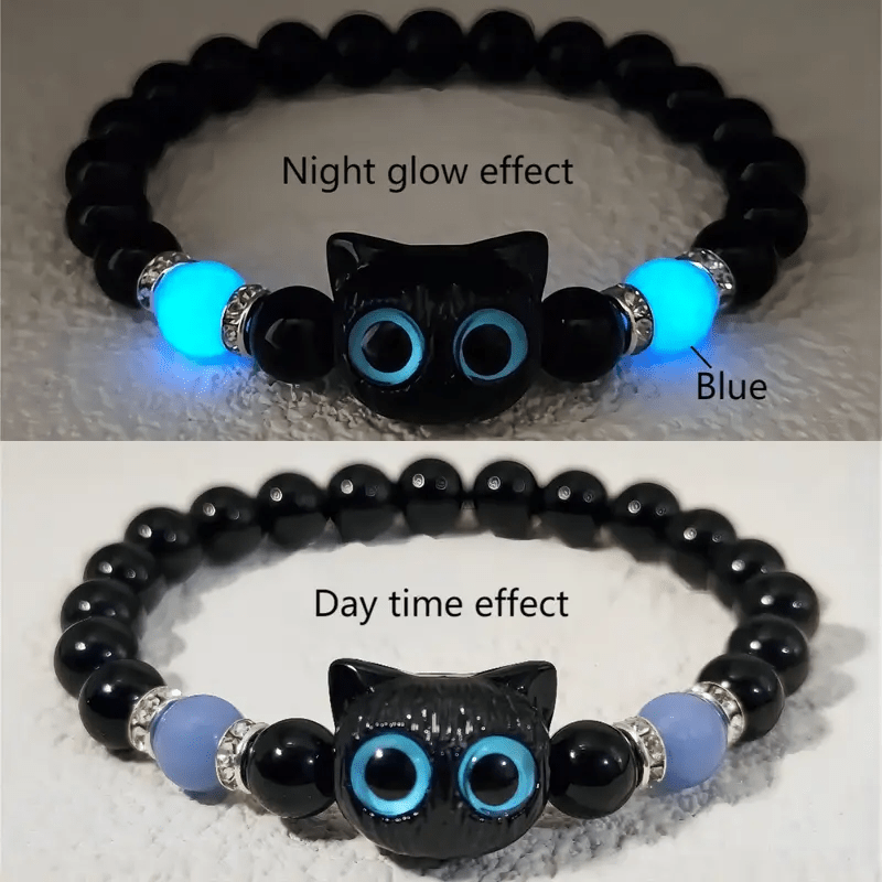 Olivenorma 1pcs Luminous Cute Cat Design Pendant Beaded Bracelet