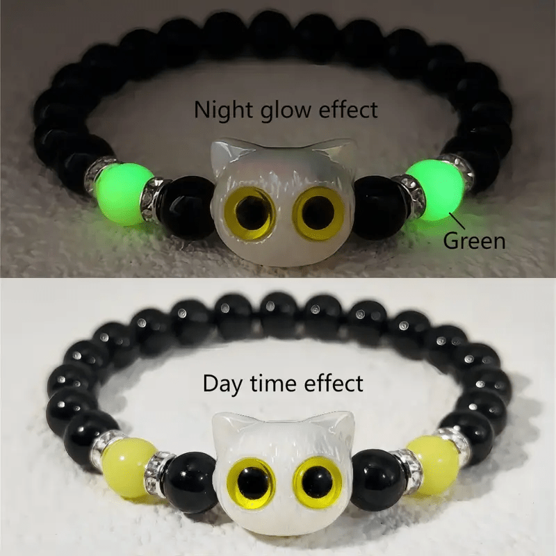 Olivenorma 1pcs Luminous Cute Cat Design Pendant Beaded Bracelet