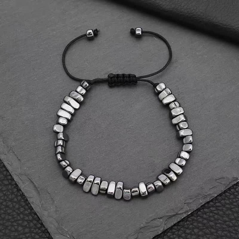 Olivenorma Irregular Hematite Adjustment Elastic Cord Bracelet