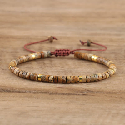 Olivenorma 2.4mm Natural Stone Roller Beads Braided Bracelet - Picture Jasper - image 8
