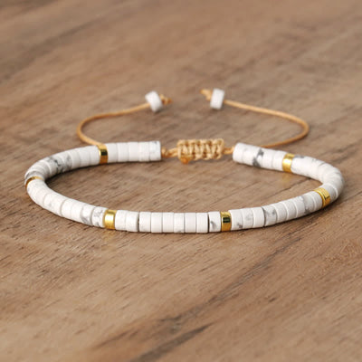 Olivenorma 2.4mm Natural Stone Roller Beads Braided Bracelet - White Turquoise - image 12
