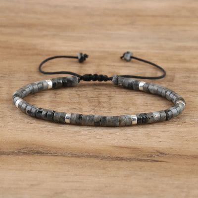 Olivenorma 2.4mm Natural Stone Roller Beads Braided Bracelet - Black Flashing Stone - image 15