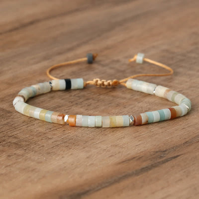 Olivenorma 2.4mm Natural Stone Roller Beads Braided Bracelet - Amazonite - image 14