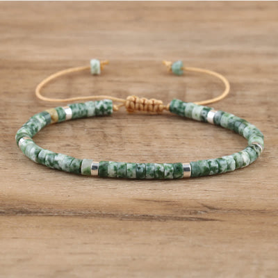 Olivenorma 2.4mm Natural Stone Roller Beads Braided Bracelet - Green Point Stone - image 16