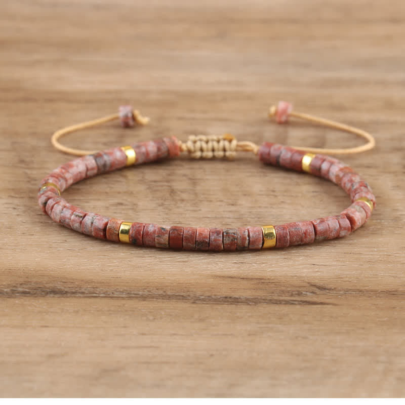 Olivenorma 2.4mm Natural Stone Roller Beads Braided Bracelet - Granite - image 10