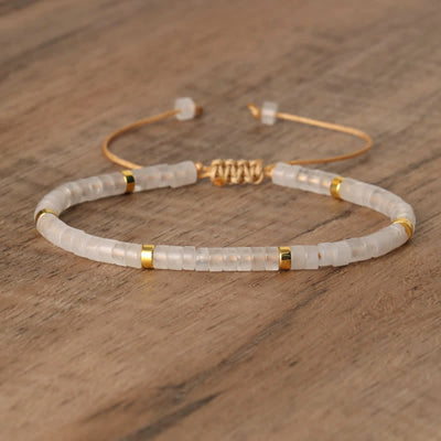 Olivenorma 2.4mm Natural Stone Roller Beads Braided Bracelet - Clear Crystal - image 23