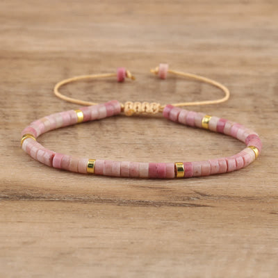 Olivenorma 2.4mm Natural Stone Roller Beads Braided Bracelet - Plum tourmaline - image 21