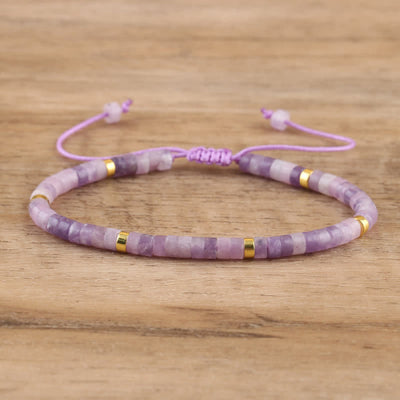 Olivenorma 2.4mm Natural Stone Roller Beads Braided Bracelet - Lepidolite & Golden - image 19