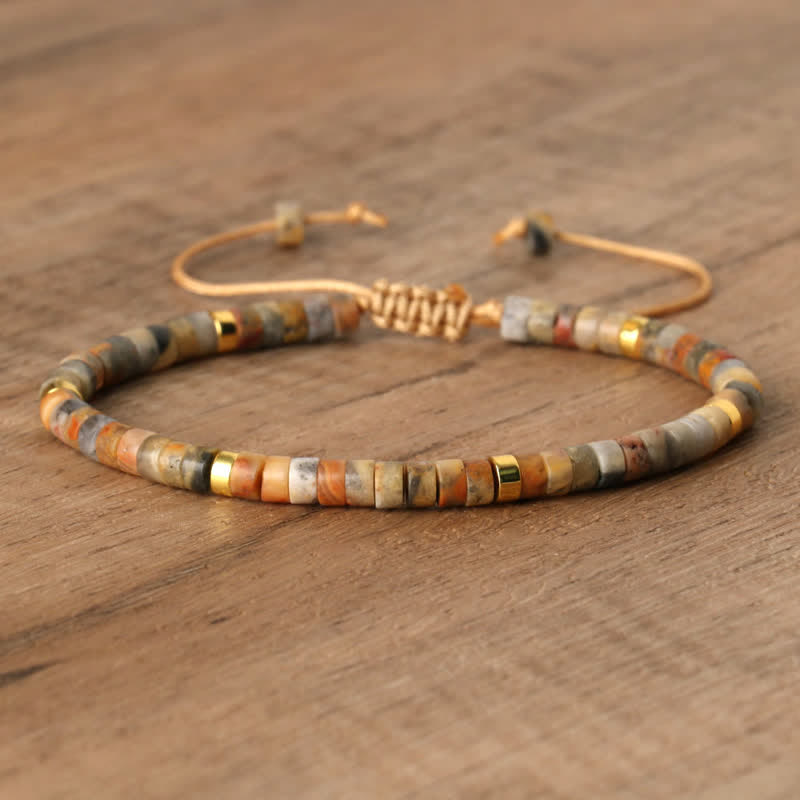 Olivenorma 2.4mm Natural Stone Roller Beads Braided Bracelet - Crazy Agate - image 30
