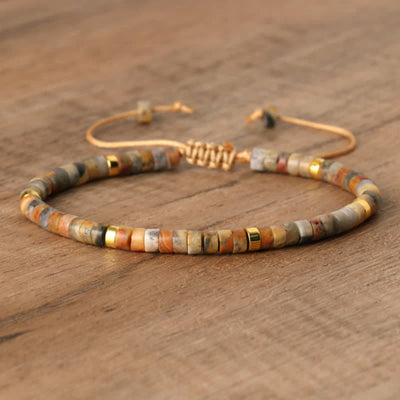 Olivenorma 2.4mm Natural Stone Roller Beads Braided Bracelet - Crazy Agate - image 30