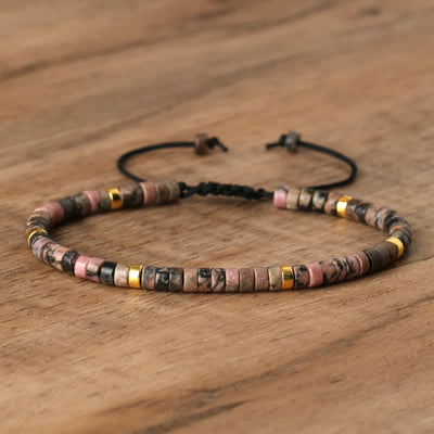Olivenorma 2.4mm Natural Stone Roller Beads Braided Bracelet - Rhodonite - image 34