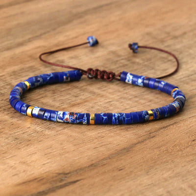 Olivenorma 2.4mm Natural Stone Roller Beads Braided Bracelet - Blue Emperor Stone - image 54