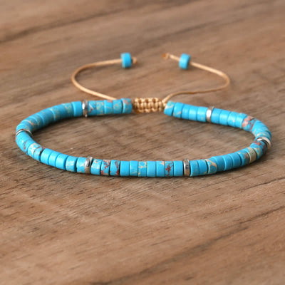 Olivenorma 2.4mm Natural Stone Roller Beads Braided Bracelet - Lake Blue Emperor Stone - image 56